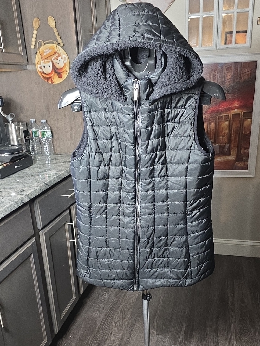 Women’s Black Quilted Hooded Puffer Vest